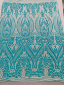 Iridescent Sequins Fabric on Mesh - by the yard - Damask Design 4 Way Stretch Sequin Fabric