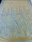 Iridescent Sequins Fabric on Mesh - by the yard - Damask Design 4 Way Stretch Sequin Fabric