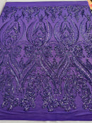 Iridescent Sequins Fabric on Mesh - by the yard - Damask Design 4 Way Stretch Sequin Fabric