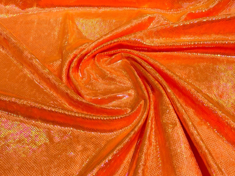 Snake Print Stretch Velvet - Neon Orange - 58/60" Stretch Velvet Fabric Sold By Yard