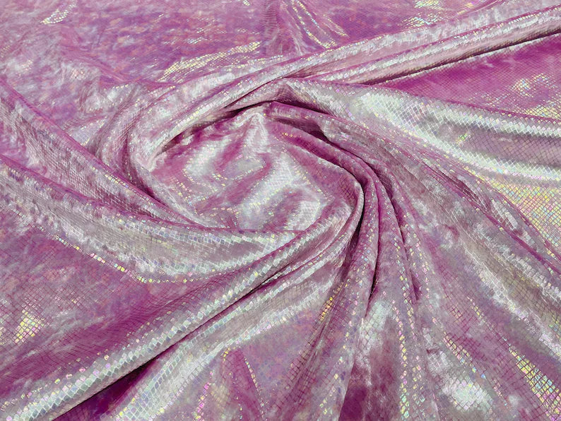 Snake Print Stretch Velvet - Iridescent Pink - 58/60" Stretch Velvet Fabric Sold By Yard