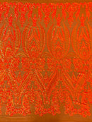 Orange Iridescent Sequins Fabric Sold By The Yard - Orange Spandex Mesh - 4 Way Stretch Sequin Fabric