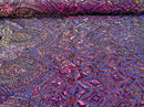 Magenta Purple Gold Sequin Geometric Design, 4 Way Stretch Sequin Fabric On Spandex Mesh-Prom-Gown By The Yard