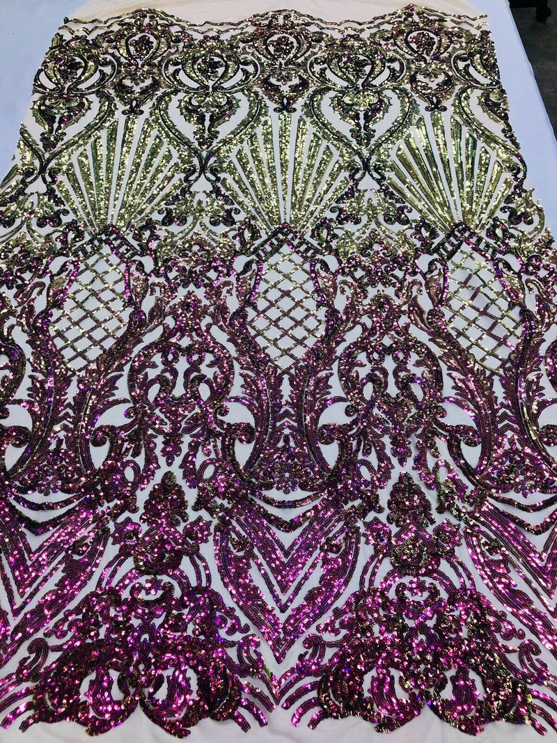 Iridescent Purple 4 Way Stretch Sequin Fabric Spandex Mesh-Prom-Gown By The Yard