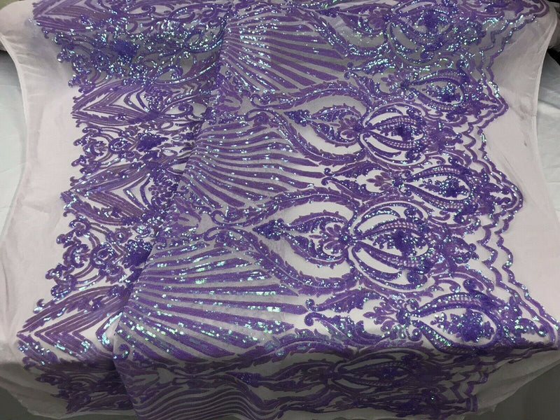 Lilac Iridescent - 4 Way Stretch Sequin Fabric Spandex Mesh-Prom-Gown By The Yard