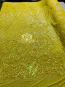 Iridescent Yellow - 4 Way Stretch Sequin Fabric Spandex Mesh-Prom-Gown By The Yard