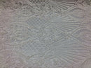 White Sequin Damask Design - 4 Way Stretch Sequin Fabric Spandex Mesh-Prom-Gown By The Yard