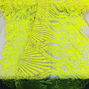 Yellow Sequin, Nude Mesh Damask Design - 4 Way Stretch Sequin Fabric Spandex Mesh-Prom-Gown By The Yard