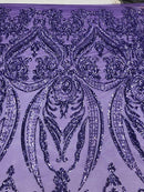 Lilac Sequin Damask Design - 4 Way Stretch Sequin Fabric Spandex Mesh-Prom-Gown By The Yard