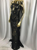 Damask Sequins - Black - Damask Sequin Design on 4 Way Stretch Fabric By Yard