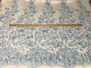 Baby Blue 3D Floral Design Embroider and Beaded With Pearls On a Mesh Lace-Prom-Dresses-Nightgown-Apparel-Fashion By The Yard