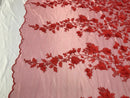 Red 3D Floral Design Embroider and Beaded With Pearls On a Mesh Lace-Prom-Dresses-Nightgown-Apparel-Fashion By The Yard