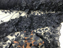 Navy 3D Floral Design Embroider and Beaded With Pearls On a Mesh Lace-Prom-Dresses-Nightgown-Apparel-Fashion By The Yard