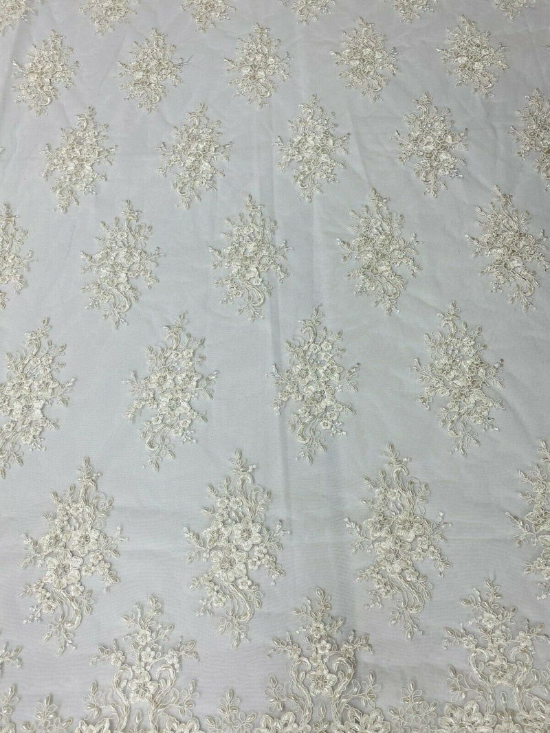 Of White Cluster Bead Fabric - Embroidered Flower Beaded Fabric Wedding Bridal Sold By Yard