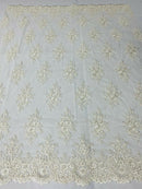 Of White Cluster Bead Fabric - Embroidered Flower Beaded Fabric Wedding Bridal Sold By Yard