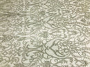 Glam Damask Beaded Fabric, Silver - Embroidered Fashion Fabric with Beads Wedding Bridal Sold By Yard