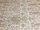 Glam Damask Beaded Fabric, Rose Gold - Embroidered Fashion Fabric with Beads Wedding Bridal Sold By Yard