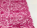 Glam Damask Beaded Fabric, Fuchsia - Embroidered Fashion Fabric with Beads Wedding Bridal Sold By Yard