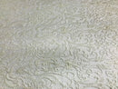 Glam Damask Beaded Fabric, Ivory - Embroidered Fashion Fabric with Beads Wedding Bridal Sold By Yard