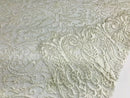 Glam Damask Beaded Fabric, Ivory - Embroidered Fashion Fabric with Beads Wedding Bridal Sold By Yard