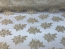 Flower Lace Fabric - Champagne Floral Clusters Embroidered Lace Mesh Fabric Sold By The Yard