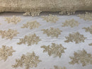 Flower Lace Fabric -Light Beige Floral Clusters Embroidered Lace Mesh Fabric Sold By The Yard