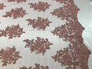 Flower Lace Fabric -Mauve Floral Clusters Embroidered Lace Mesh Fabric Sold By The Yard