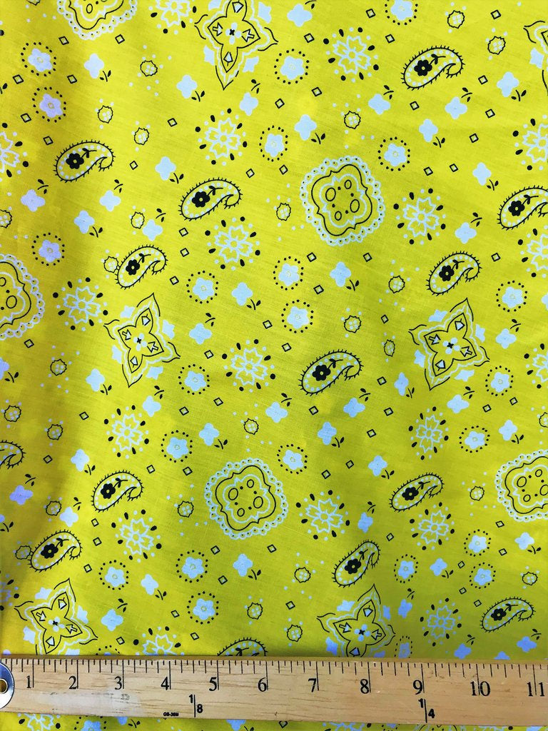 Yellow Bandana Print Fabric Cotton/Polyester Sold By The Yard