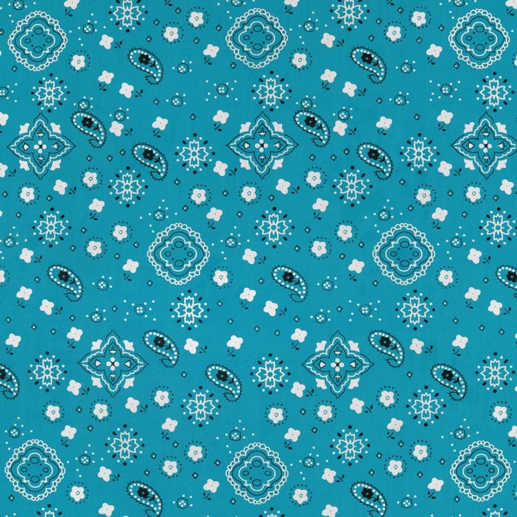 Turquoise Bandana Print Fabric Cotton/Polyester Sold By The Yard