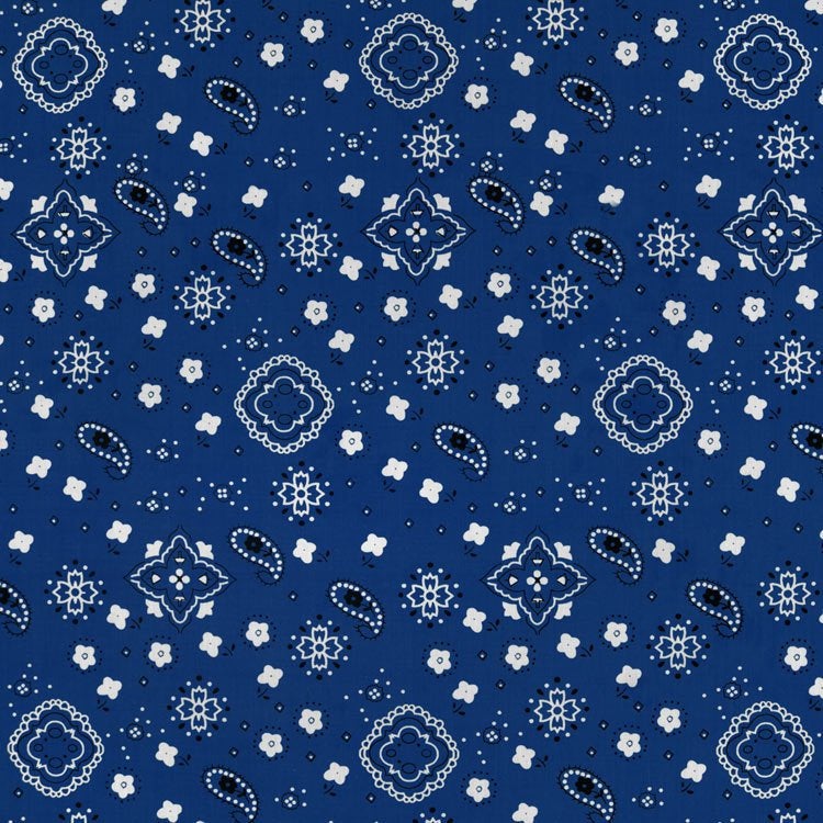 Royal Blue Bandana Print Fabric Cotton/Polyester Sold By The Yard