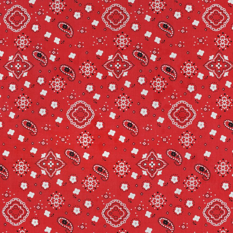 Red Bandana Print Fabric Cotton/Polyester Sold By The Yard
