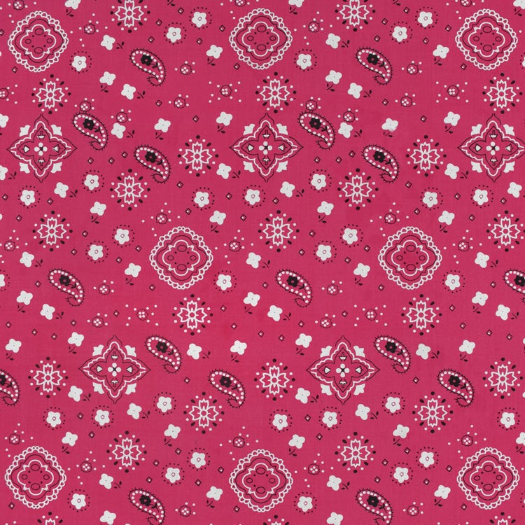 Fuchsia Bandana Print Fabric Cotton/Polyester Sold By The Yard