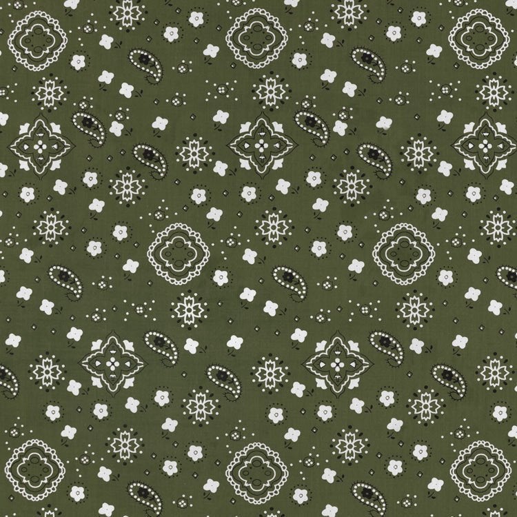 Olive Green Bandana Print Fabric Cotton/Polyester Sold By The Yard