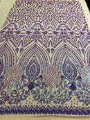 Lilac Iridescent Geometric Design, 4 Way Stretch Sequin Fabric Spandex Mesh-Prom-Gown By The Yard