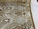 Gold Sequin Geometric Design, 4 Way Stretch Sequin Fabric Spandex Mesh-Prom-Gown By The Yard