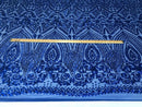 Royal Blue Sequin Geometric Design, 4 Way Stretch Sequin Fabric Spandex Mesh-Prom-Gown By The Yard