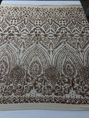 Rose Gold Sequin Geometric Design, 4 Way Stretch Sequin Fabric On Spandex Mesh-Prom-Gown By The Yard