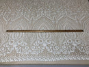 White Sequin/Nude Mesh Geometric Design, 4 Way Stretch Sequin Fabric On Spandex Mesh-Prom-Gown By The Yard