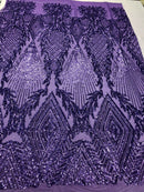 LILAC Geometric Design On Spandex Mesh-Prom-Gown, 4 Way Stretch Sequin Fabric By The Yard