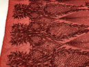 RED Geometric Design On Spandex Mesh-Prom-Gown, 4 Way Stretch Sequin Fabric By The Yard