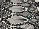 BLACK Geometric Design On Spandex NUDE Mesh-Prom-Gown, 4 Way Stretch Sequin Fabric By The Yard