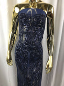4 Way Stretch Fabric Design - Navy Blue - Fancy Net Sequins Design Fabric By Yard