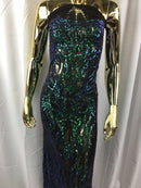 4 Way Stretch Fabric Design - Iridescent Green - Fancy Net Sequins Design Fabric By Yard