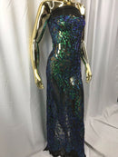 4 Way Stretch Fabric Design - Iridescent Green - Fancy Net Sequins Design Fabric By Yard