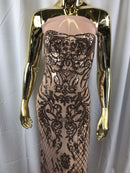 4 Way Stretch Fabric Design - Dusty Rose - Fancy Net Sequins Design Fabric By Yard