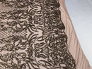 4 Way Stretch Fabric Design - Dusty Rose - Fancy Net Sequins Design Fabric By Yard