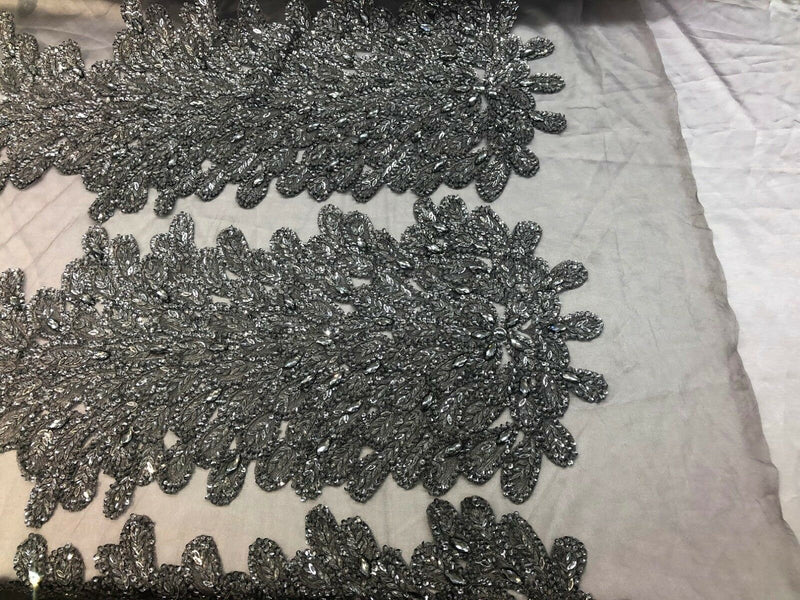 Fancy Beaded Fabric Silver - Embroidery Beads Mesh Fabric - Prom-Gown-Dress Sold By 2 Reathers