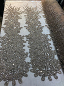 Fancy Beaded Fabric Champagne - Embroidery Beads Mesh Fabric - Prom-Gown-Dress Sold By 2 Reathers