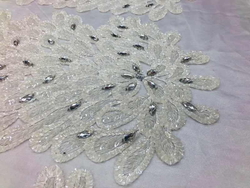 Fancy Beaded Fabric White - Embroidery Beads Mesh Fabric - Prom-Gown-Dress Sold By 2 Reathers