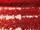 Fancy Beaded Fabric Red - Embroidery Beads Mesh Fabric - Prom-Gown-Dress Sold By 2 Reathers